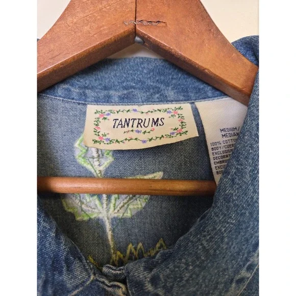 Vtg 90s Tantrums Ladybug Sunflower‎ Denim Shacket Embroidered Beads Sequins Sz M - Picture 5 of 16